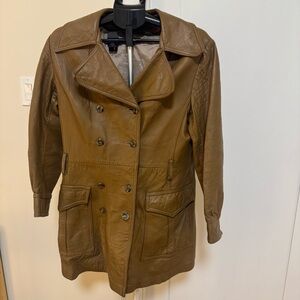 Women's Brown Double-Breasted Oversized Leather Coat Lambskin